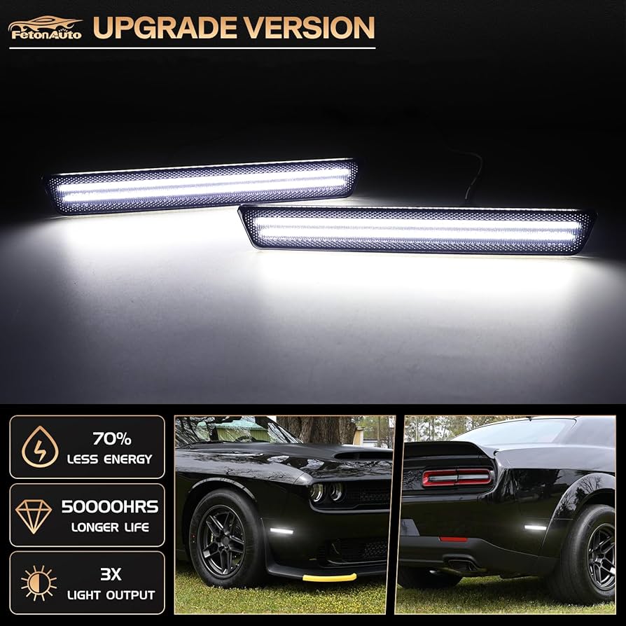 White LED Front Rear Side Marker Lights for Dodge Challenger